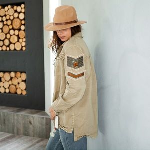 Free People Embellished Military Shirt Jacket